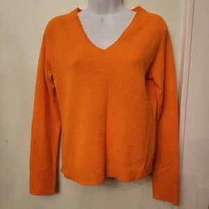 J‎ Crew Cashmere V Neck Sweater M Orange Pullover Soft Knit STAINS Fall Autumn